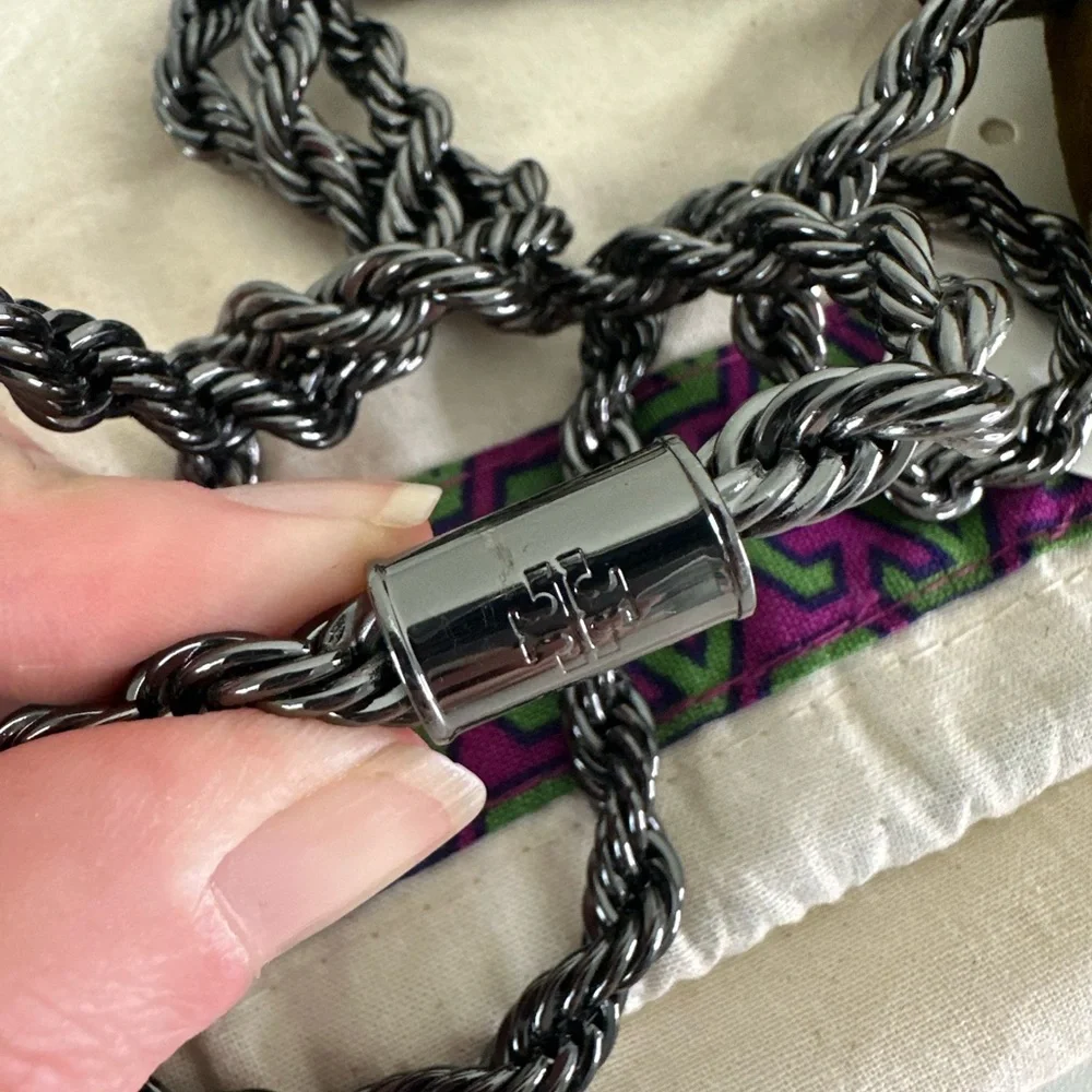 Tory Burch Eleanor Small Velvet Pave Logo Shoulder Bag Purse - Picture 3 of 10